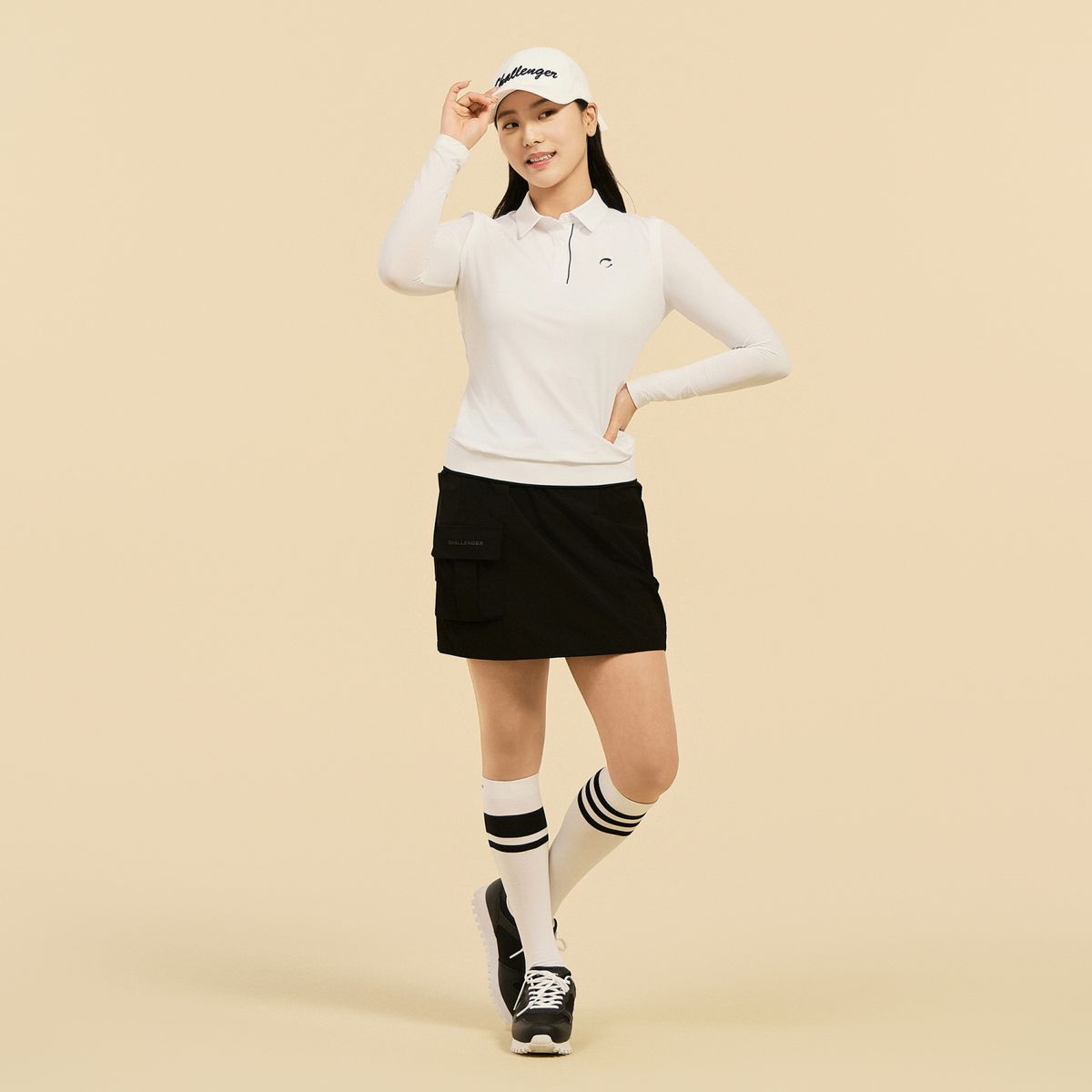 챌린저(CHALLENGER) 여성 냉감소매 카라 긴팔 썬가드 티셔츠 화이트