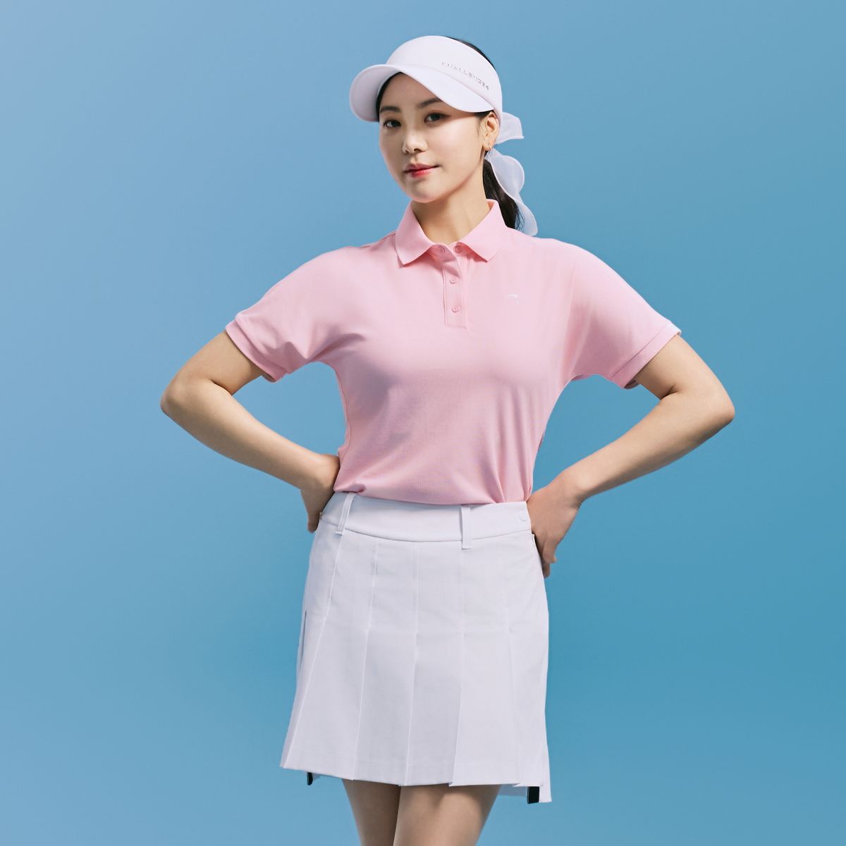 챌린저(CHALLENGER) 여성 폴리 피케 배색 카라 반팔 티셔츠 라이트핑크