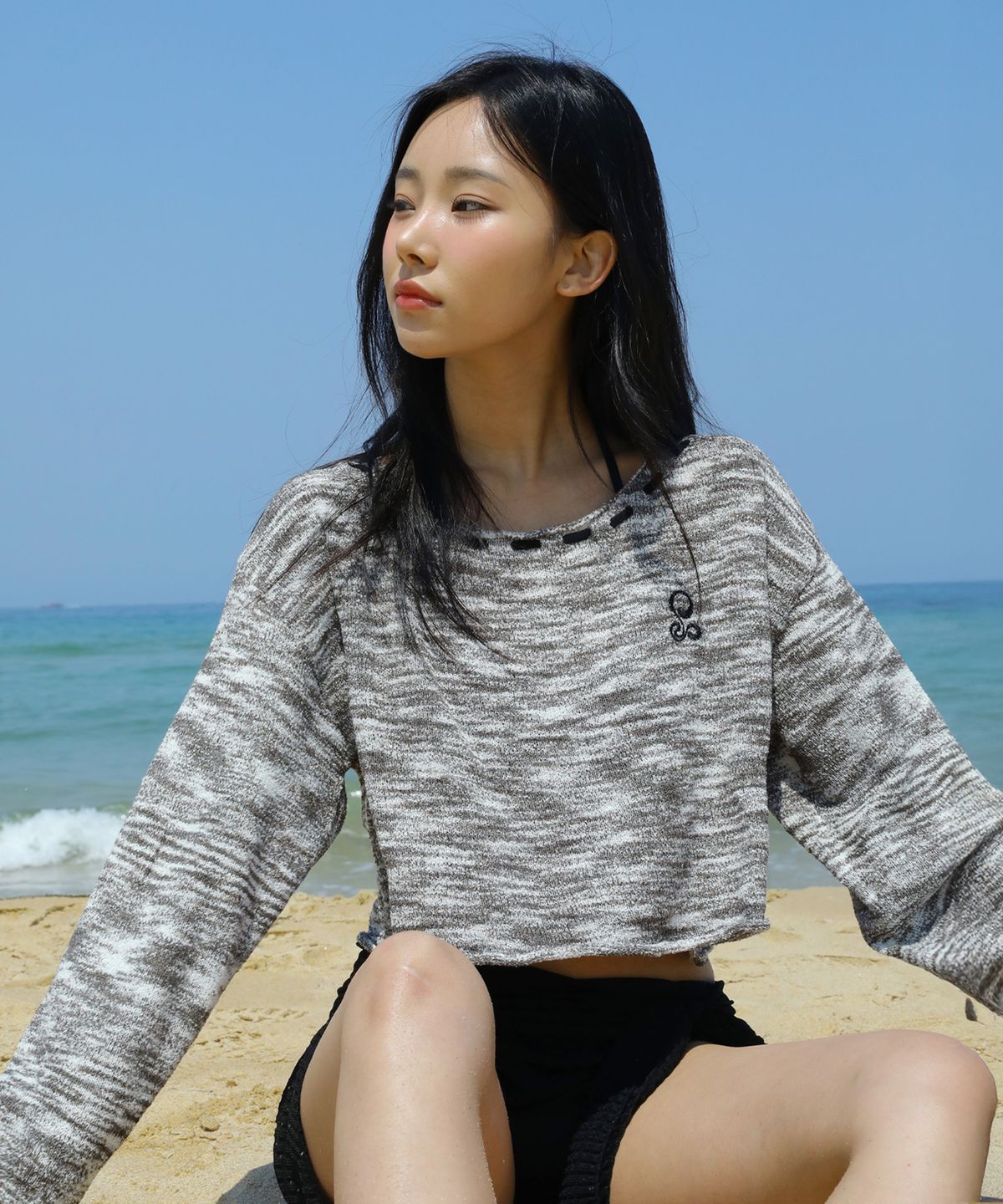 루나키후(RuNaKi'Hu') WXK017 미하루 크롭 뜨개질 풀오버 니트 (GRAY)