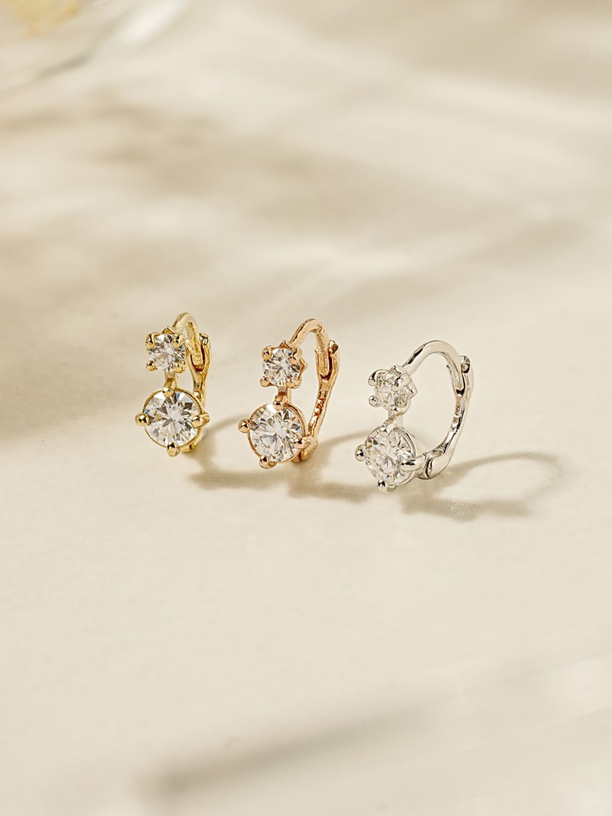 미니멀피어싱(MINIMALPIERCING) 14K 18K 모이사나이트 다이아 더블 원터치 링 귀걸이