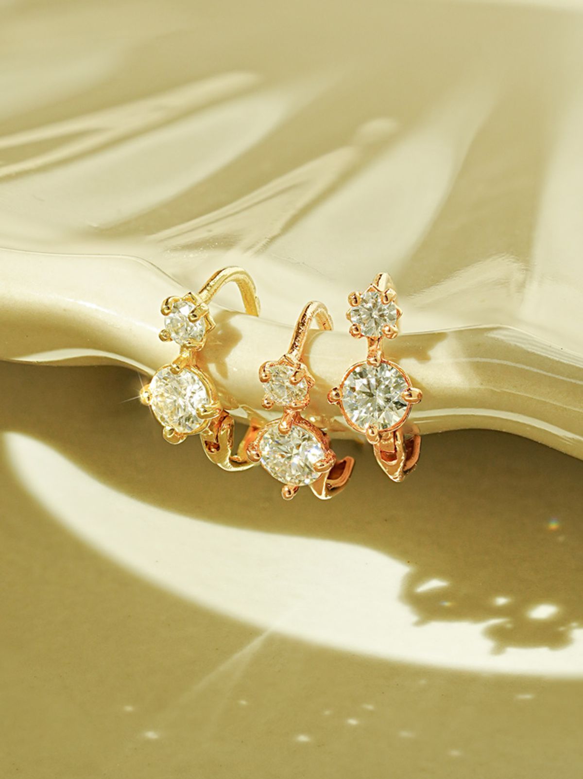 미니멀피어싱(MINIMALPIERCING) 14K 18K 모이사나이트 다이아 더블 원터치 링 귀걸이