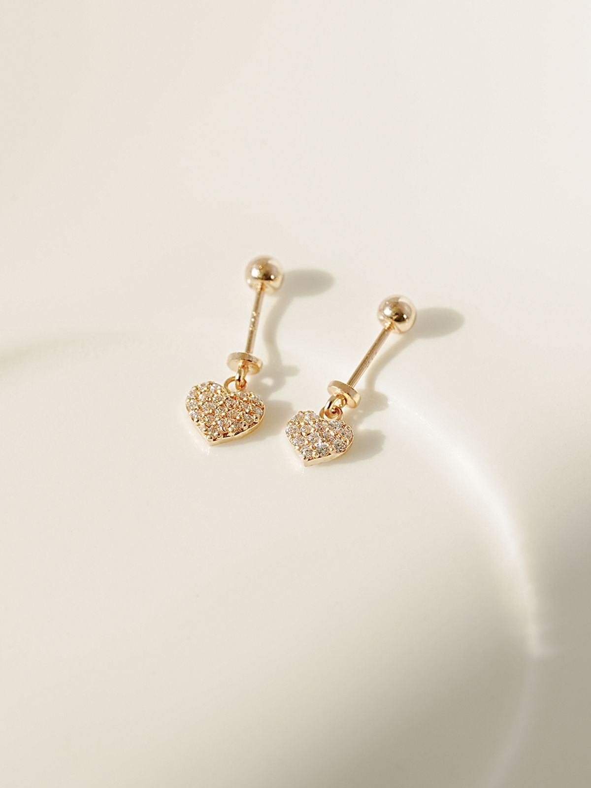 미니멀피어싱(MINIMALPIERCING) 14K 하트 큐빅 드롭 피어싱 귀걸이