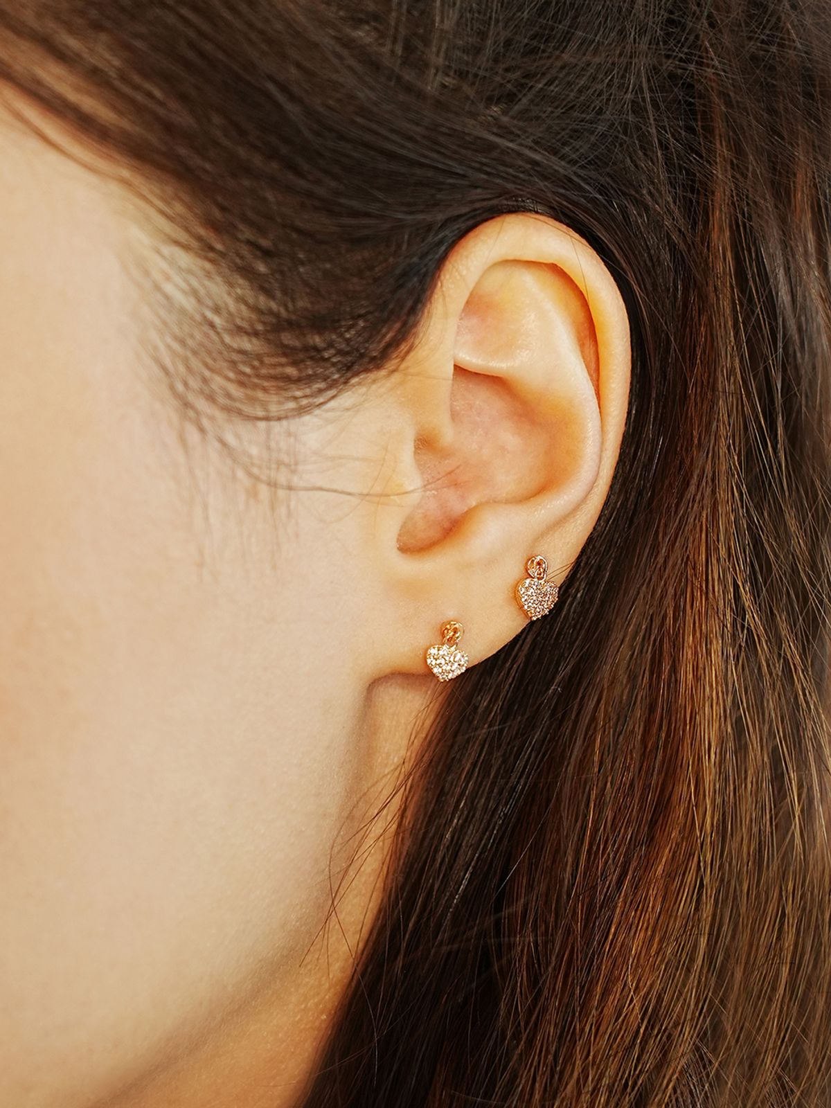 미니멀피어싱(MINIMALPIERCING) 14K 하트 큐빅 드롭 피어싱 귀걸이