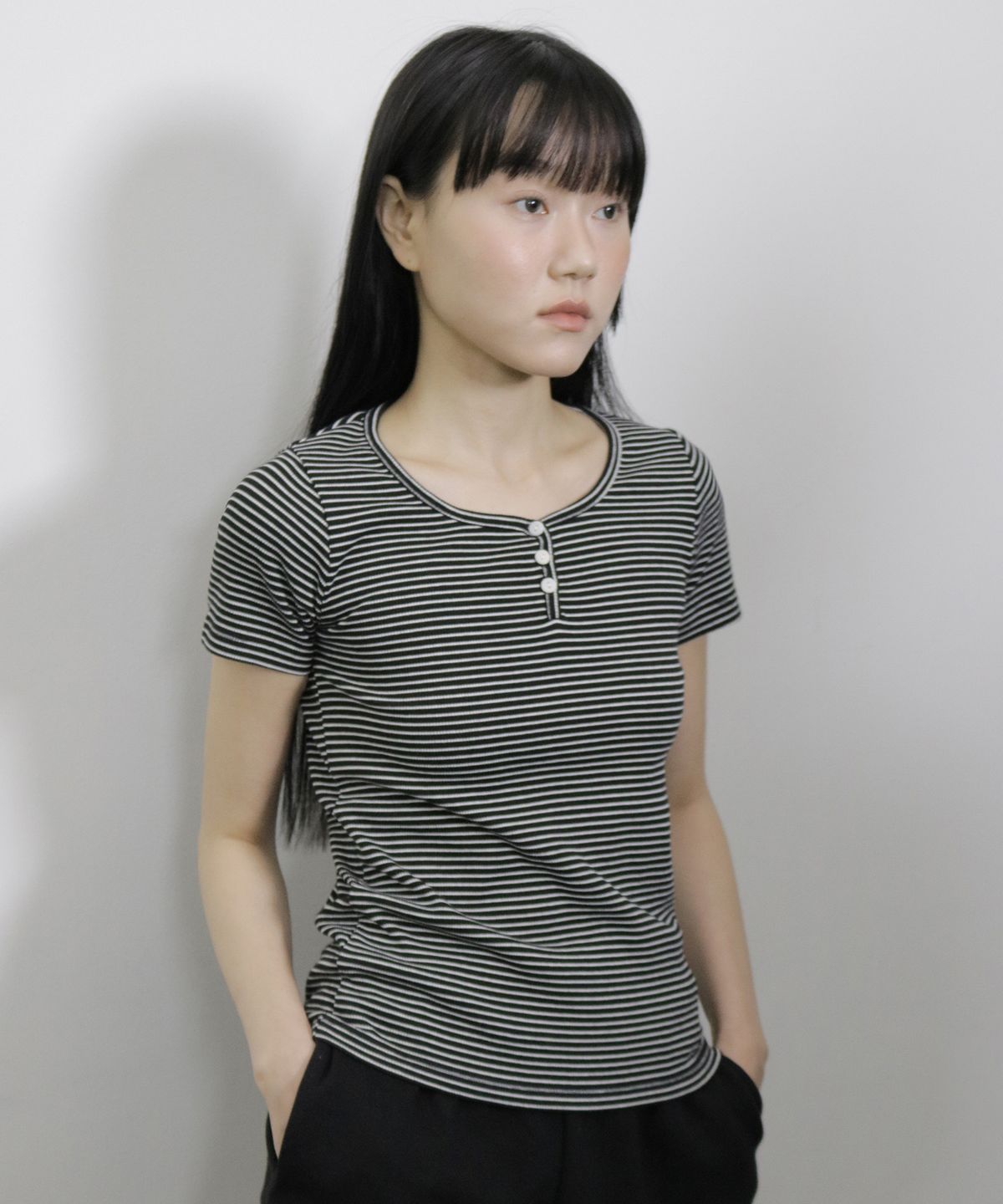디어스토커(DEARSTALKER) D. BASIC STRIPE BUTTON TEE - 3 COLOR