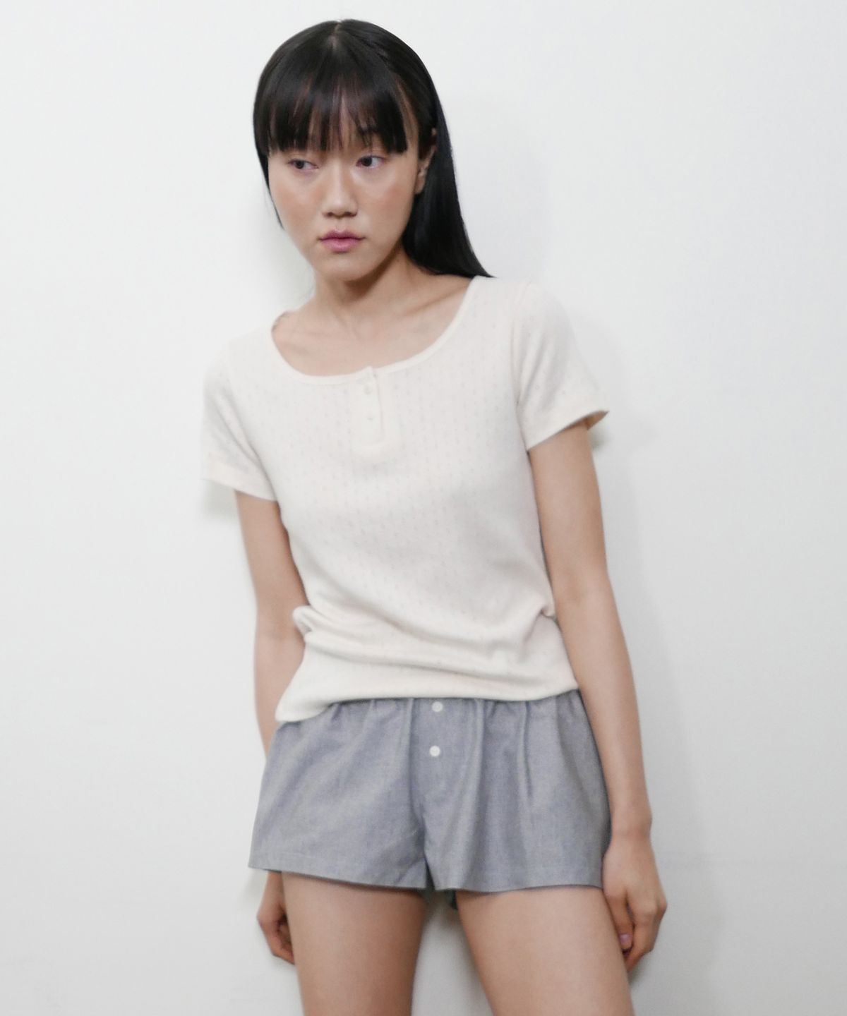 디어스토커(DEARSTALKER) D. BASIC POINTELLE BUTTON TEE - 3 COLOR