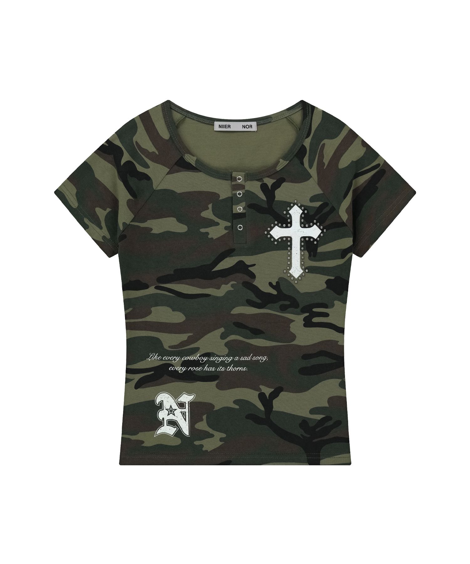 【NIIER NOR】VINTAGE CROSS BUTTON DOWN TEE★25SS新作★ MUSINSA公式 | NIIER NOR VINTAGE CROSS BUTTON DOWN TEE_CAMO