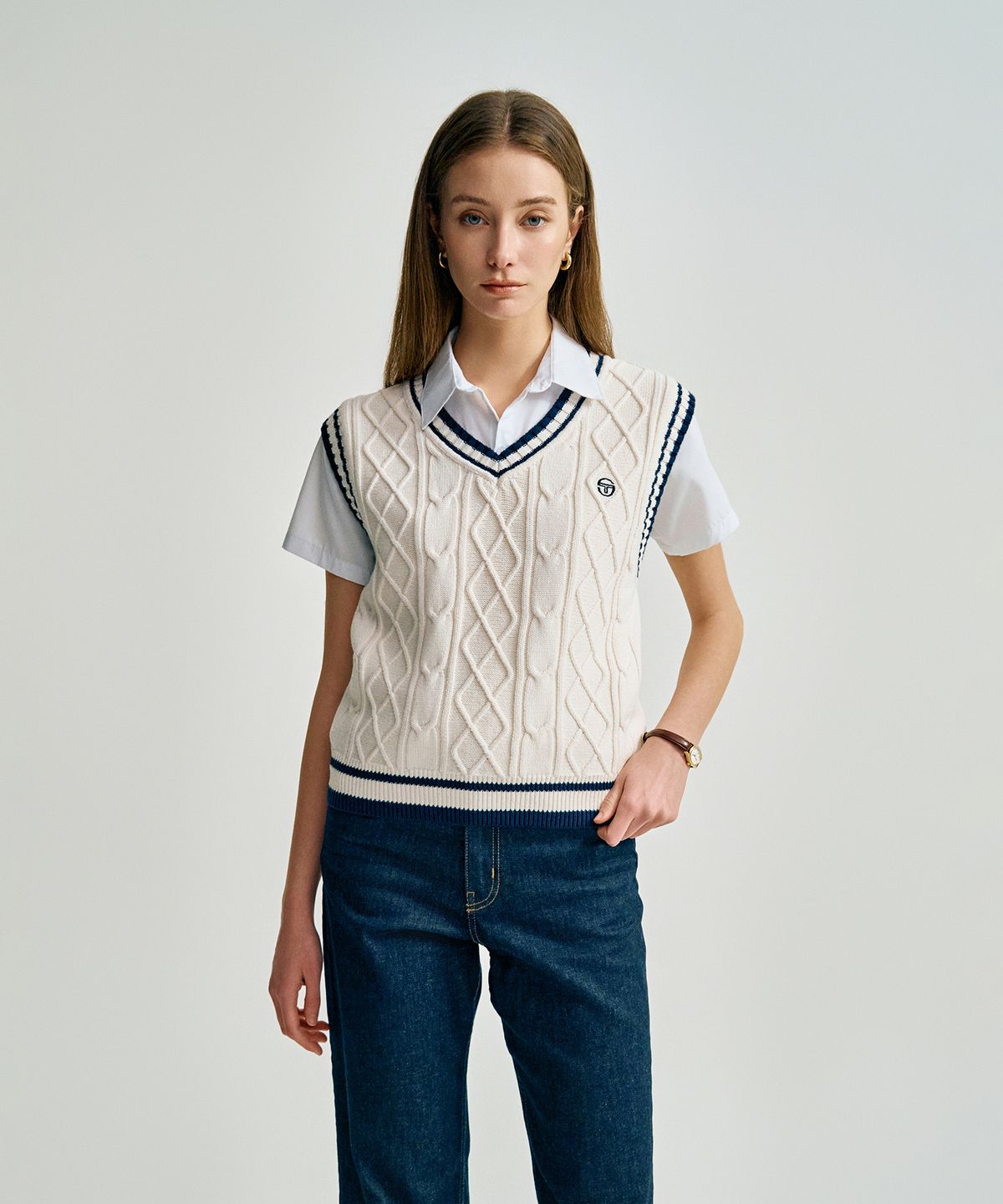 세르지오 타키니(SERGIO TACCHINI) W 케이블 니트 베스트 (Ivory)