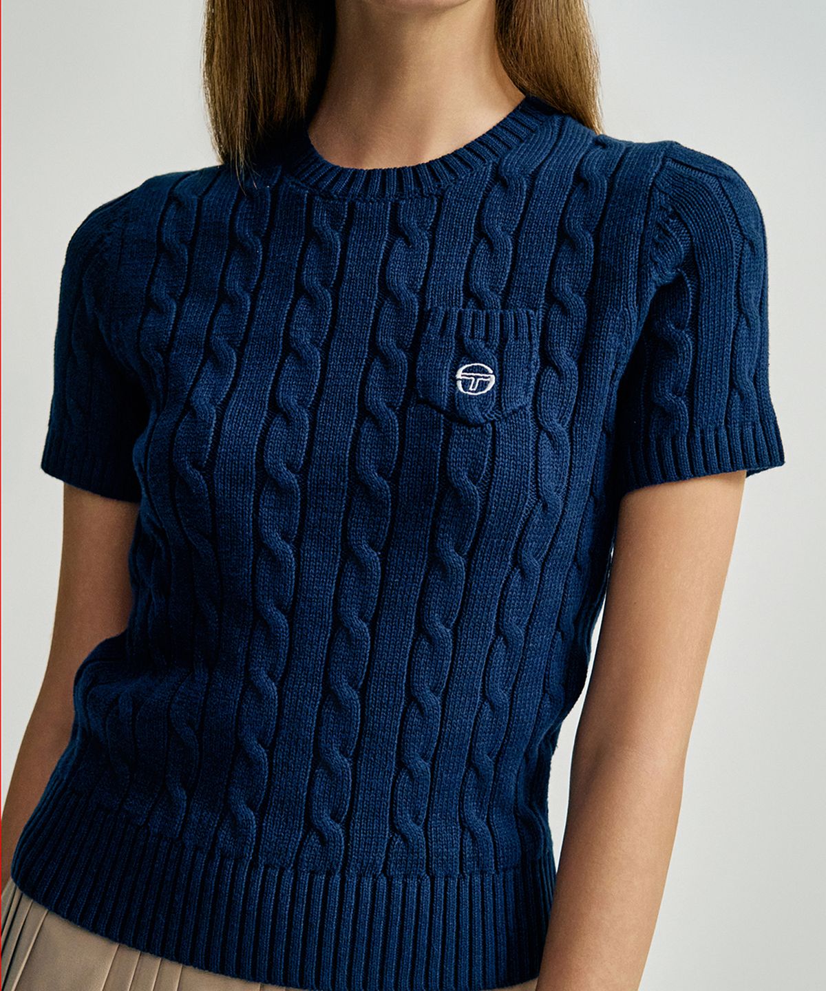 세르지오 타키니(SERGIO TACCHINI) W 케이블 니트 반팔 풀오버 (Navy)
