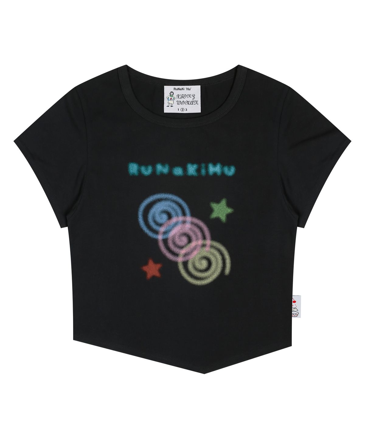 루나키후(RuNaKi'Hu') WXT033 롤리팝 언발크롭 반팔 티셔츠 (BLACK)
