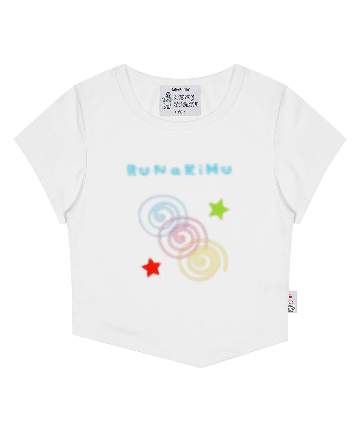 루나키후(RuNaKi'Hu') WXT033 롤리팝 언발크롭 반팔 티셔츠 (WHITE)