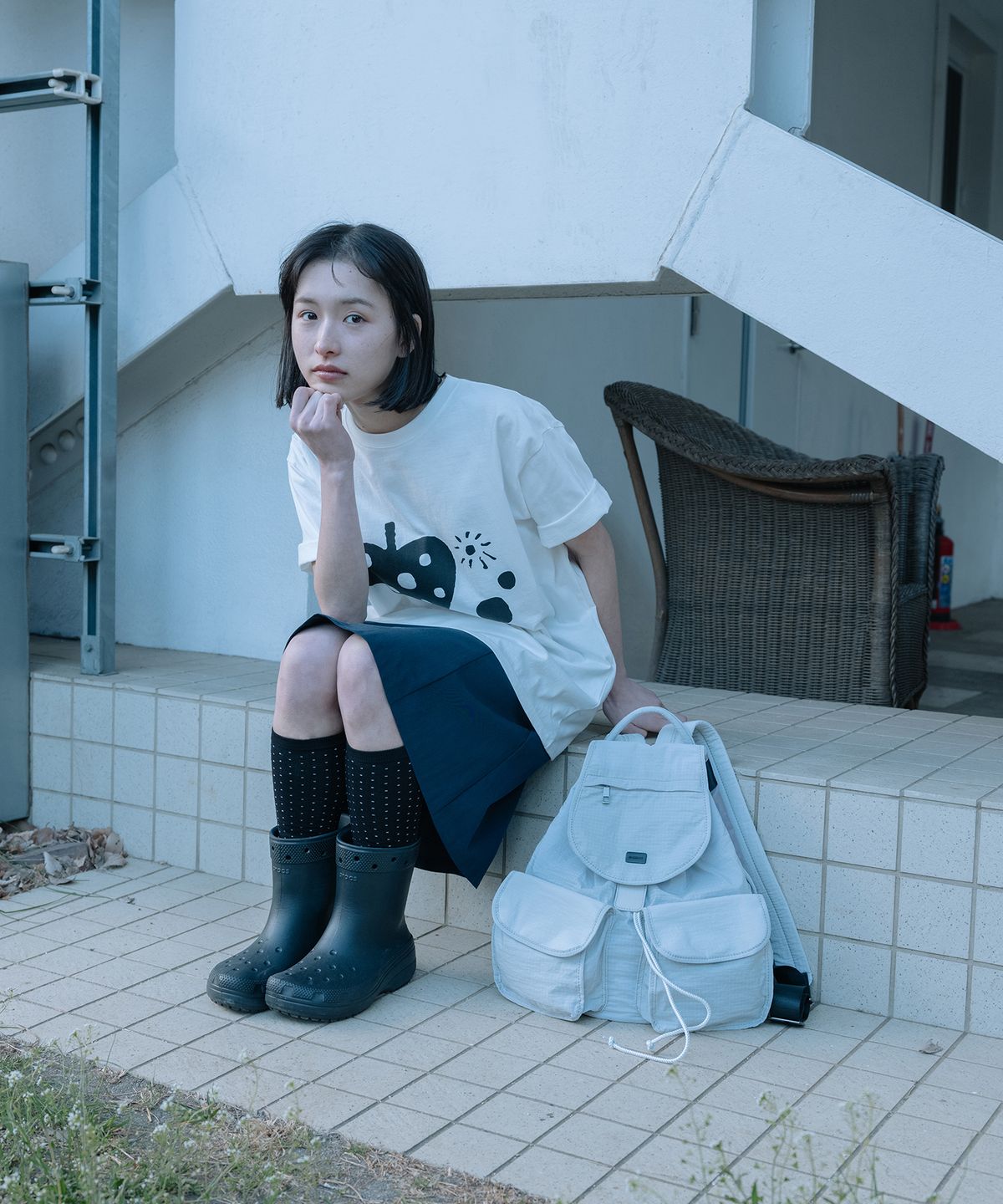 오헤시오(OHESHIO) TWO POCKET BACKPACK, LIGHT GRAY