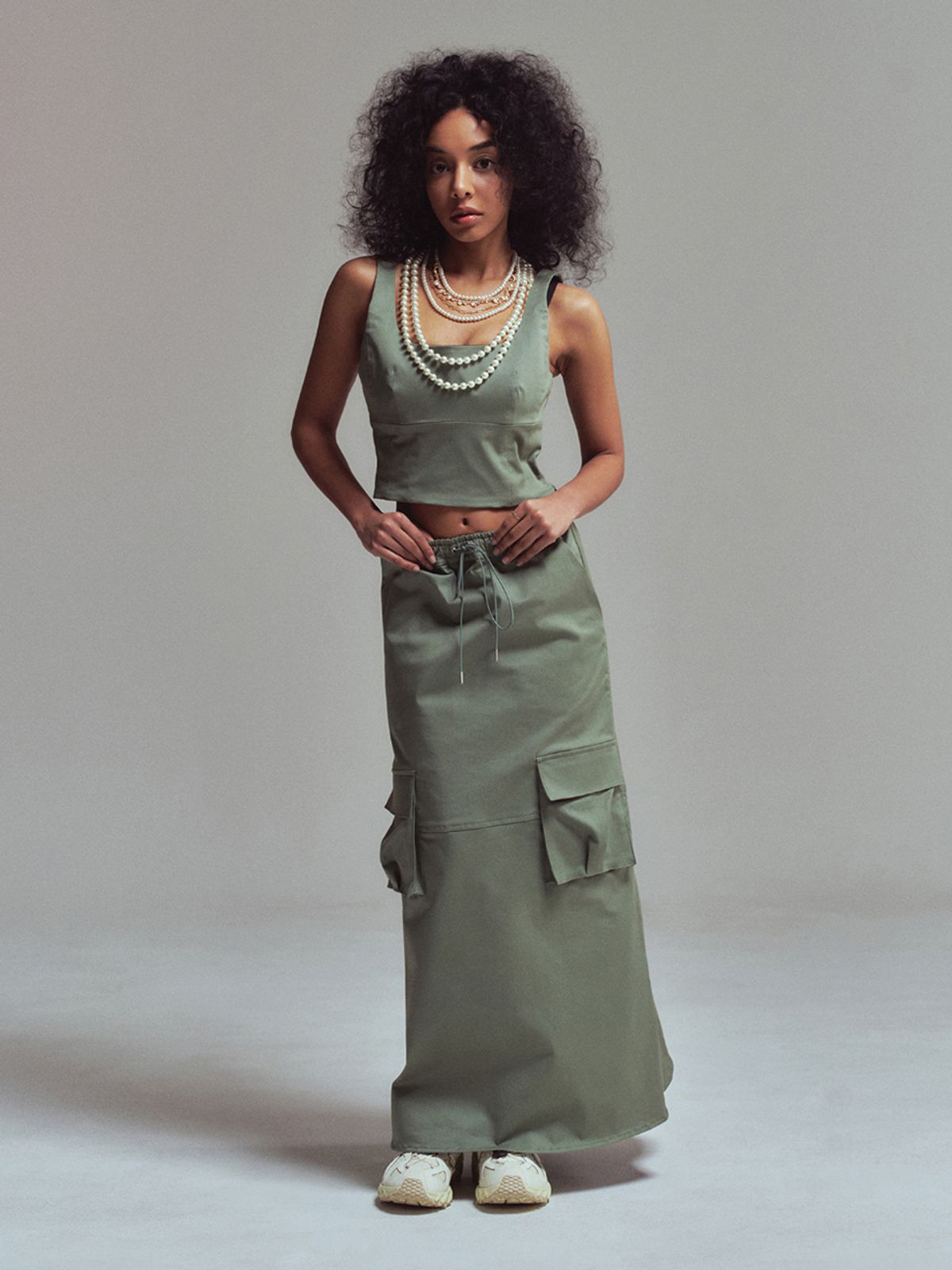 에르에르(ERER) Cargo long skirt Khaki