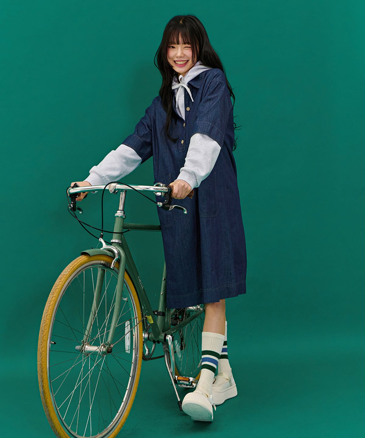 체이스컬트(CHASECULT) 여성 데님 셔츠 카라 원피스-네이비