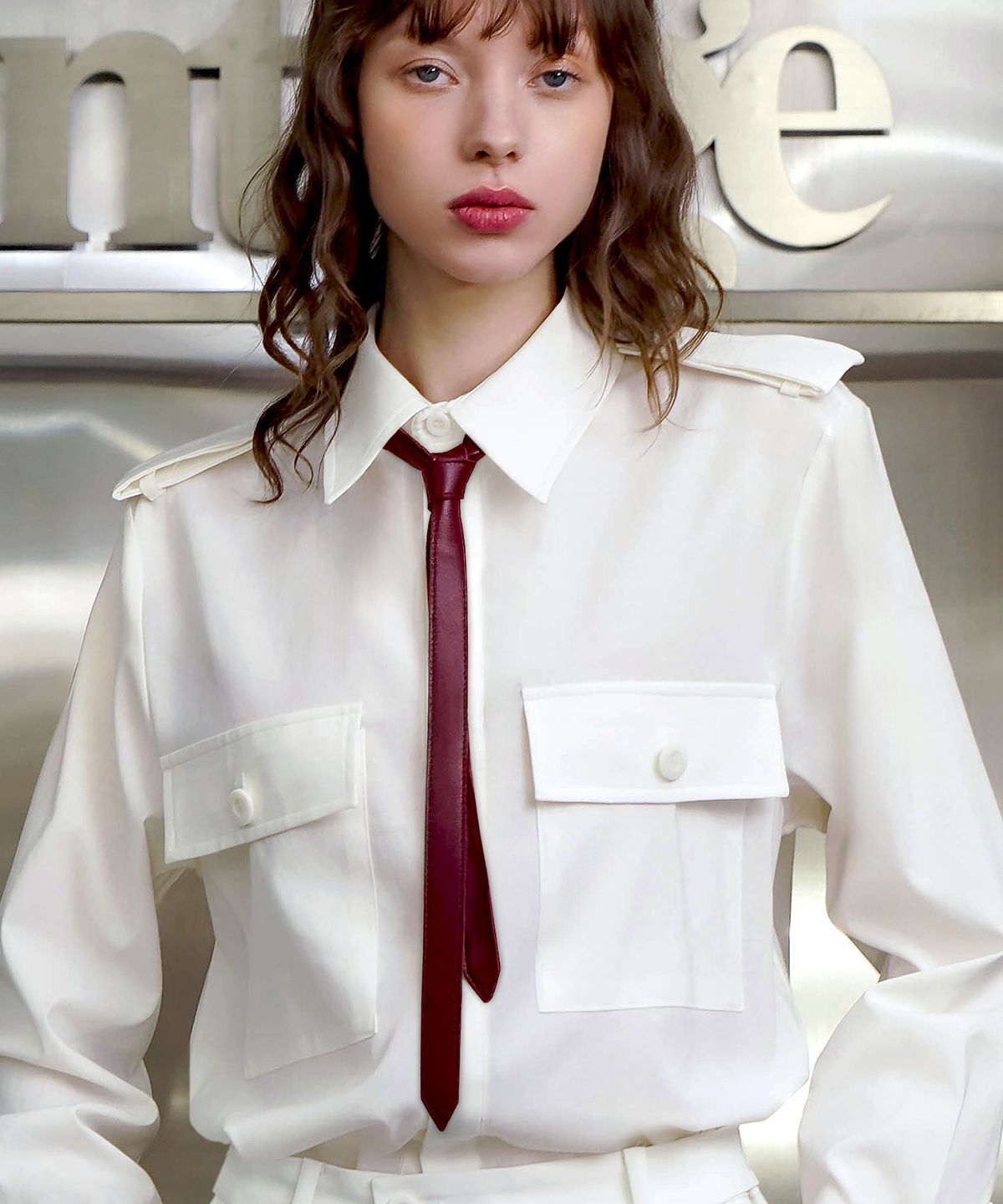 언티지(UNTAGE) 슬림 가죽 타이[Burgundy(UNISEX)]_UTA-FA23