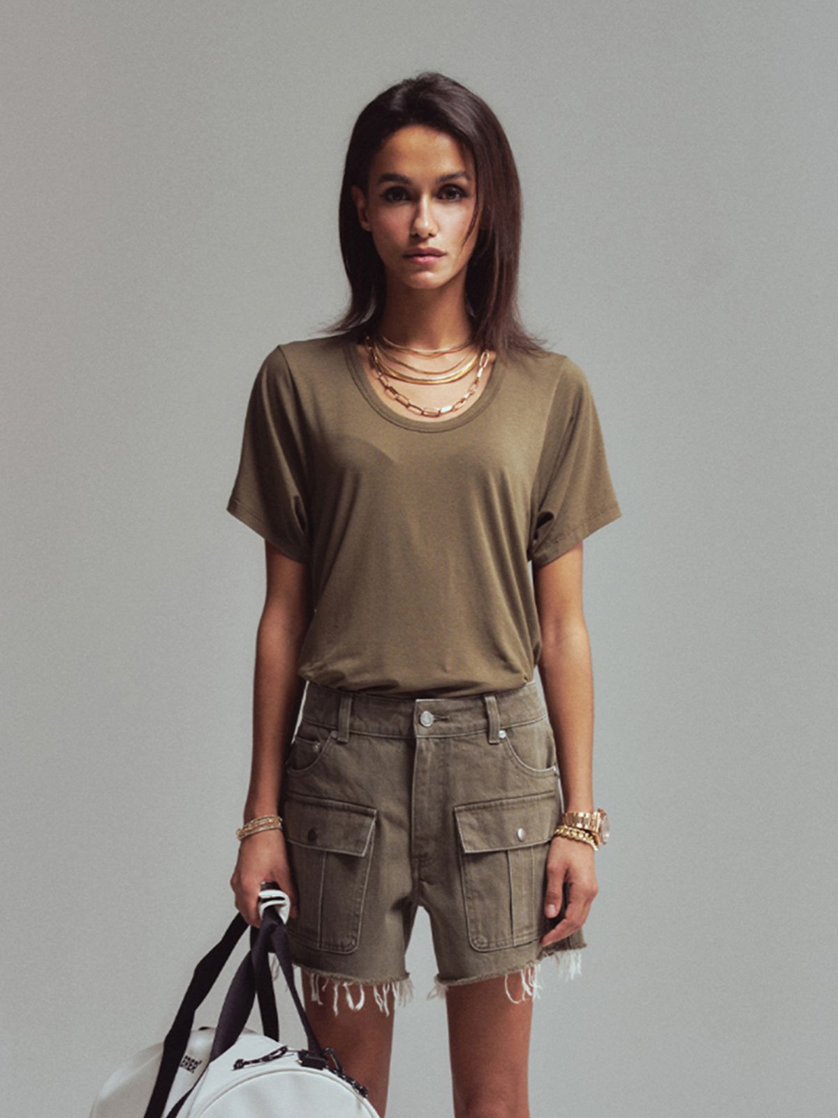 에르에르(ERER) Back saggy t-shirt Khaki