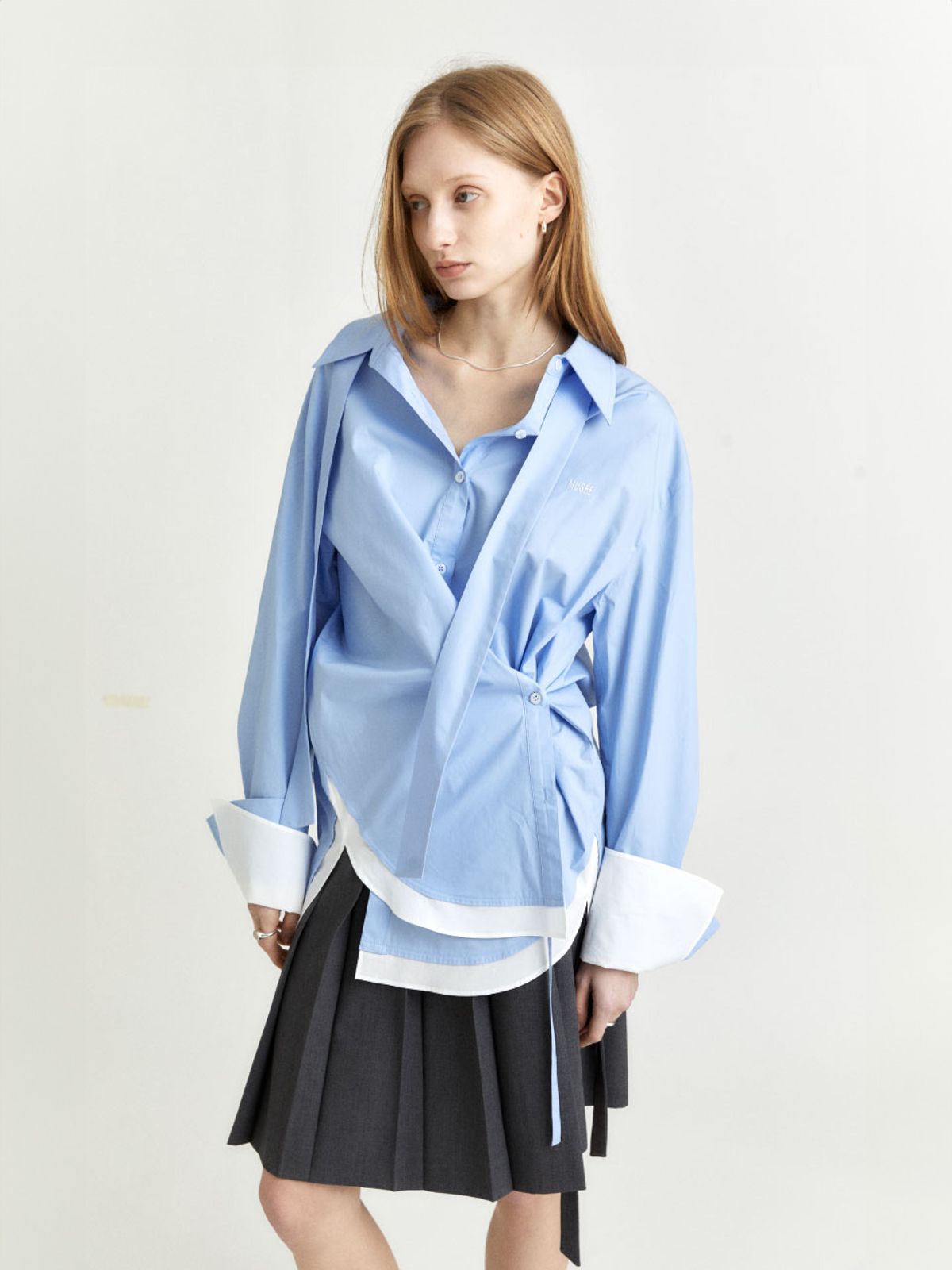 뮤제(MUSEE) MARIA Double Layered Cuffs Shirts_Blue