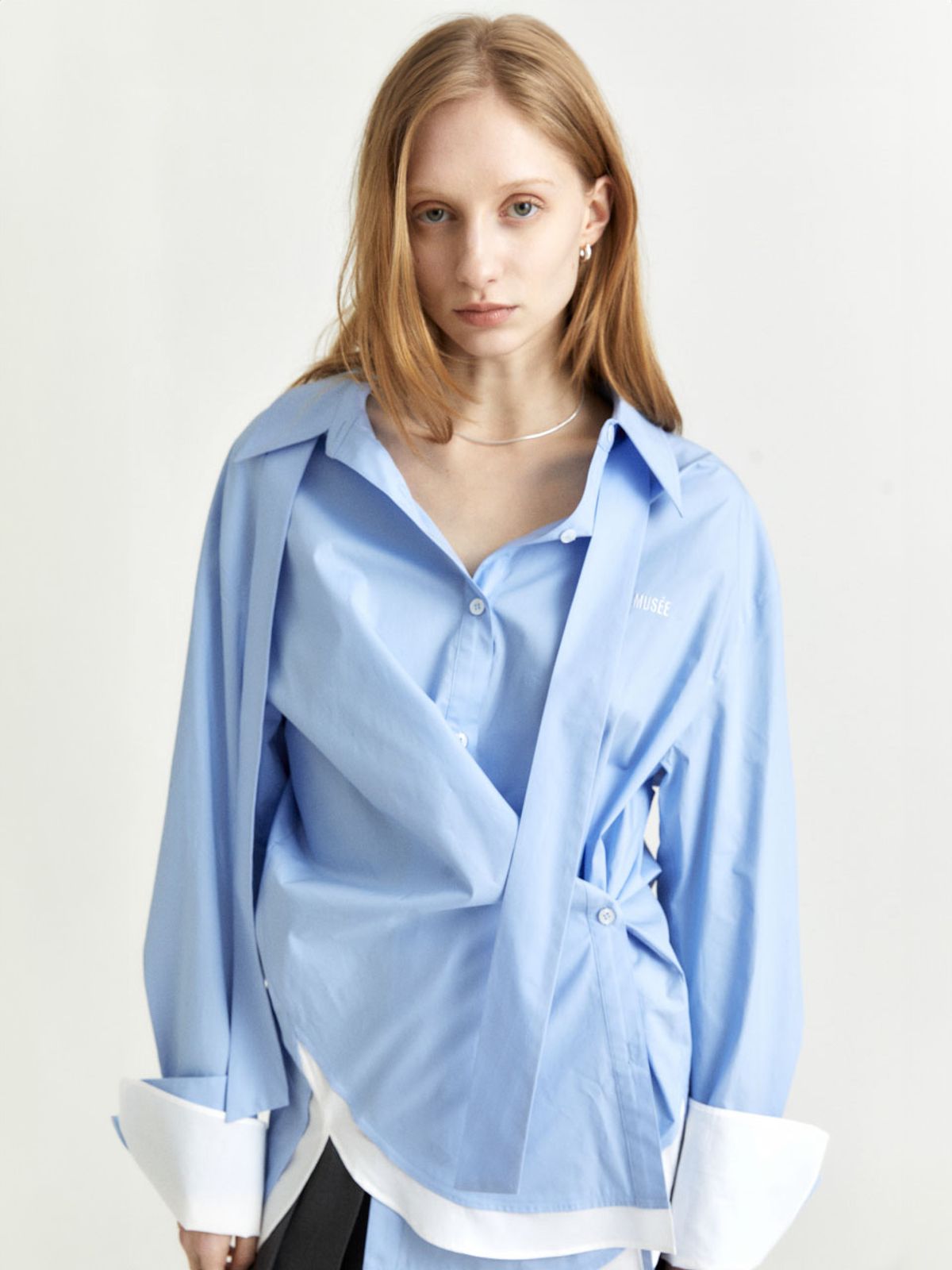 뮤제(MUSEE) MARIA Double Layered Cuffs Shirts_Blue