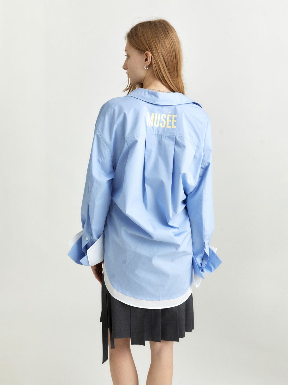 뮤제(MUSEE) MARIA Double Layered Cuffs Shirts_Blue