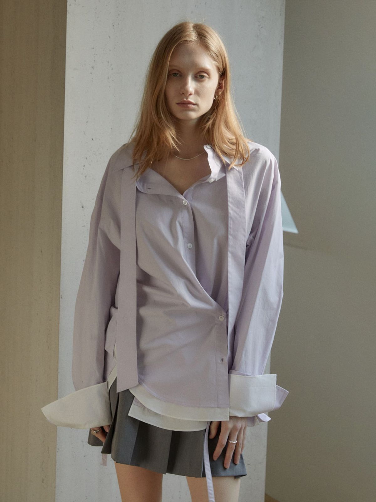 뮤제(MUSEE) MARIA Double Layered Cuffs Shirts_Lilac