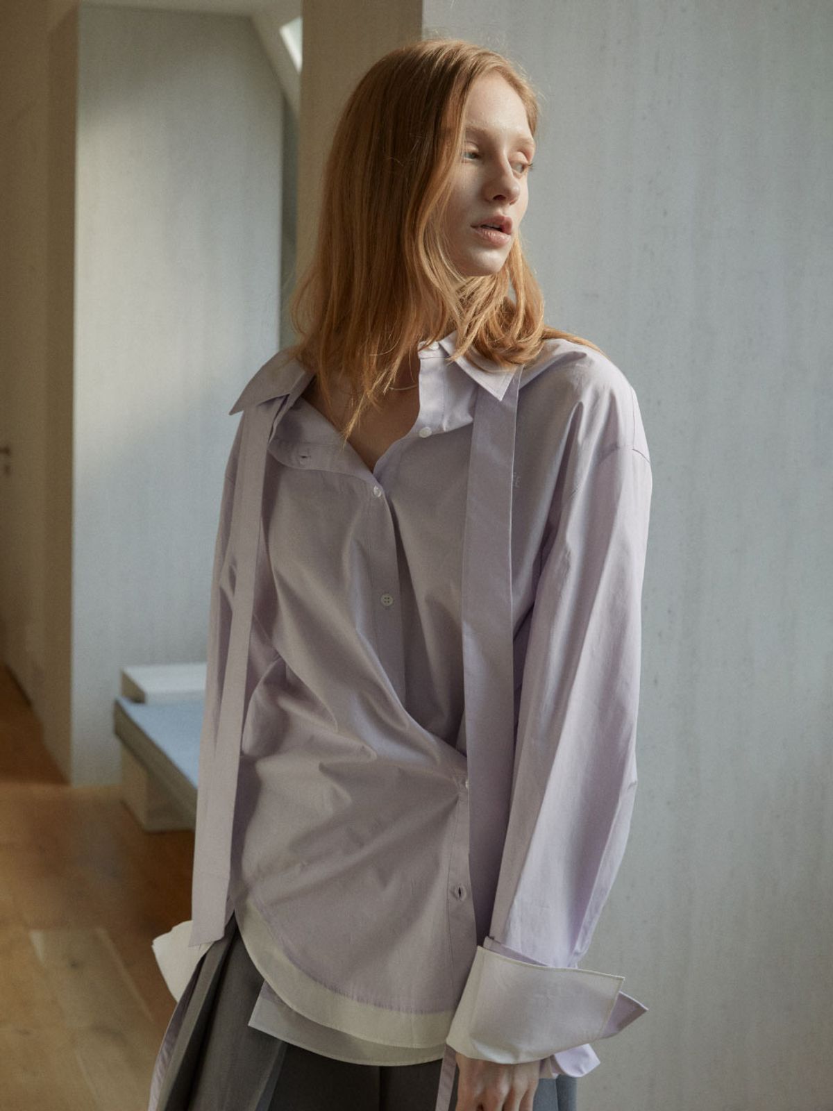 뮤제(MUSEE) MARIA Double Layered Cuffs Shirts_Lilac