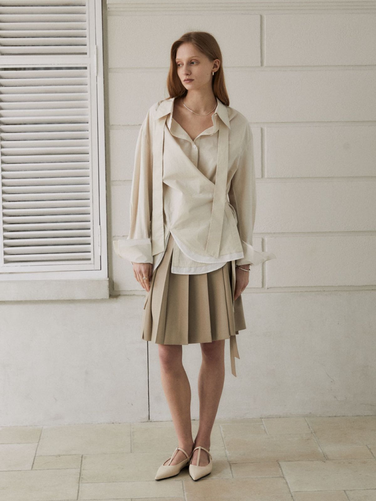 뮤제(MUSEE) MARIA Double Layered Cuffs Shirts_Beige
