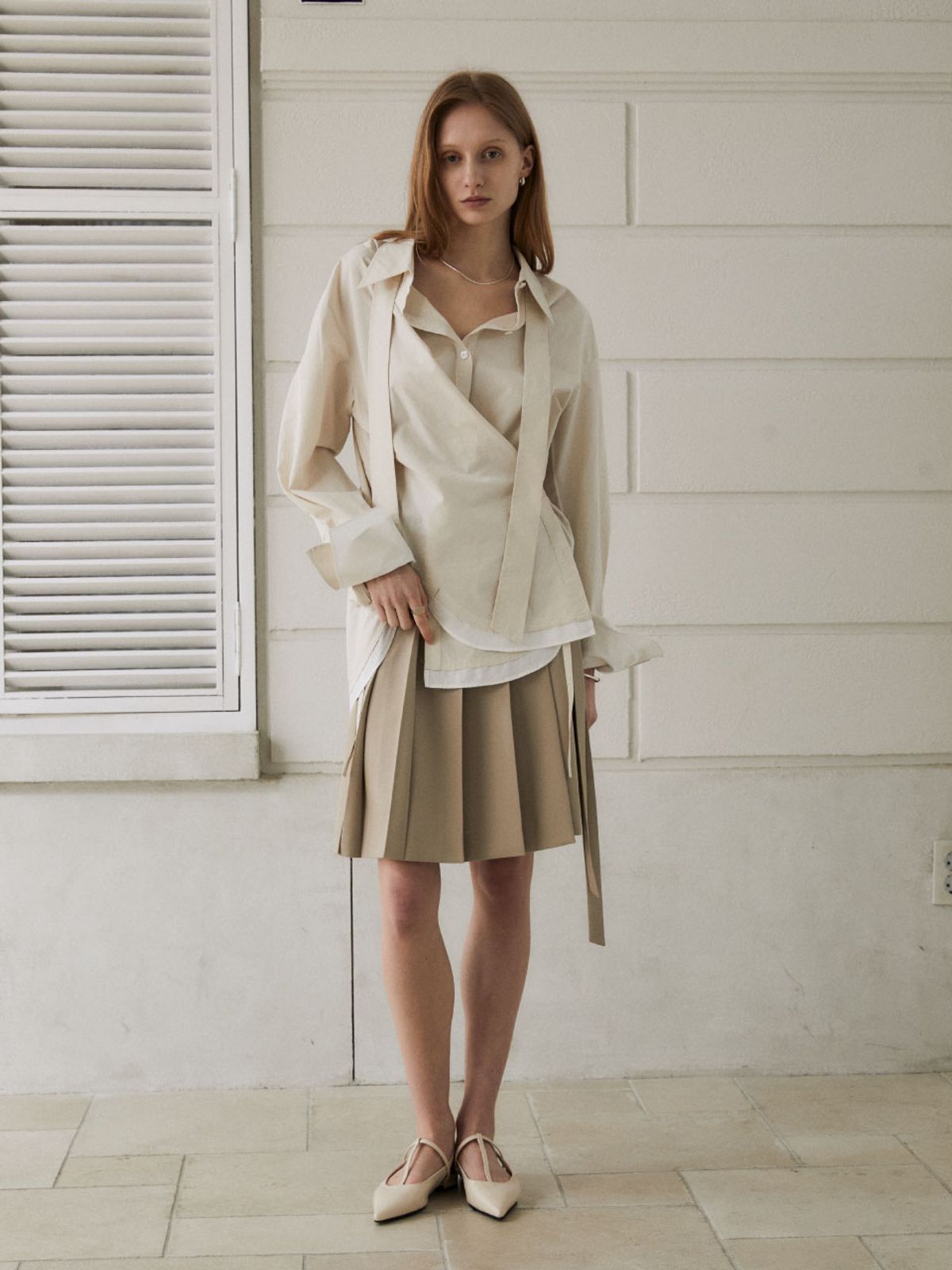 뮤제(MUSEE) MARIA Double Layered Cuffs Shirts_Beige