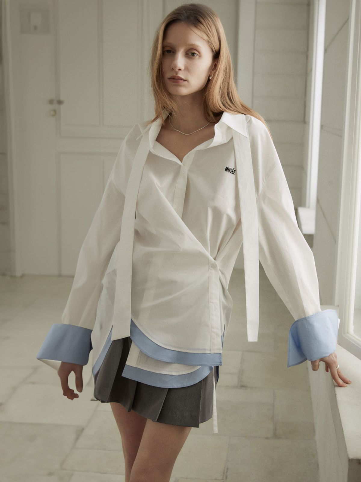 뮤제(MUSEE) MARIA Double Layered Cuffs Shirts_Off White