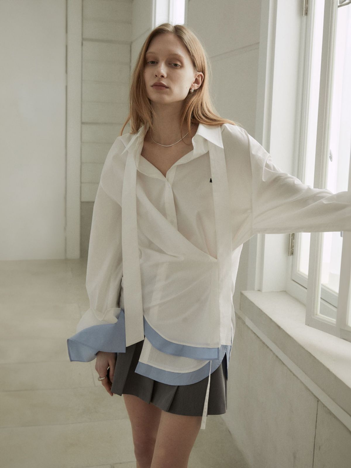 뮤제(MUSEE) MARIA Double Layered Cuffs Shirts_Off White