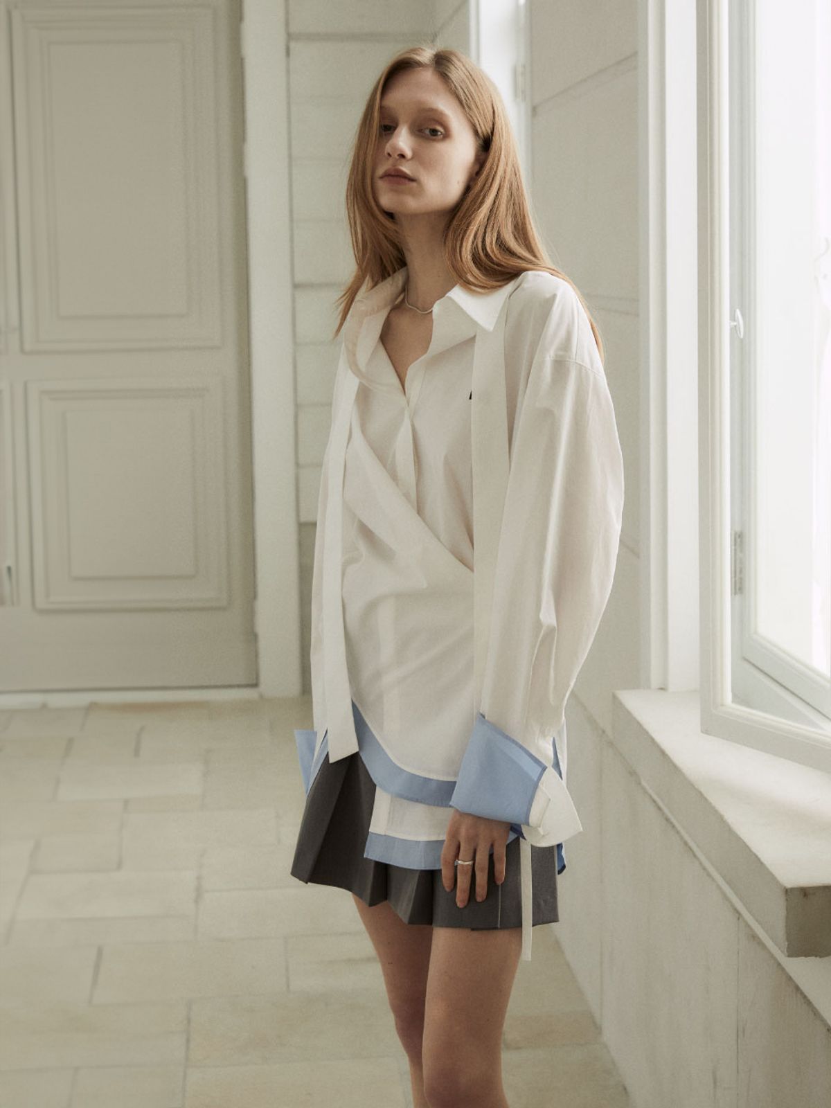 뮤제(MUSEE) MARIA Double Layered Cuffs Shirts_Off White