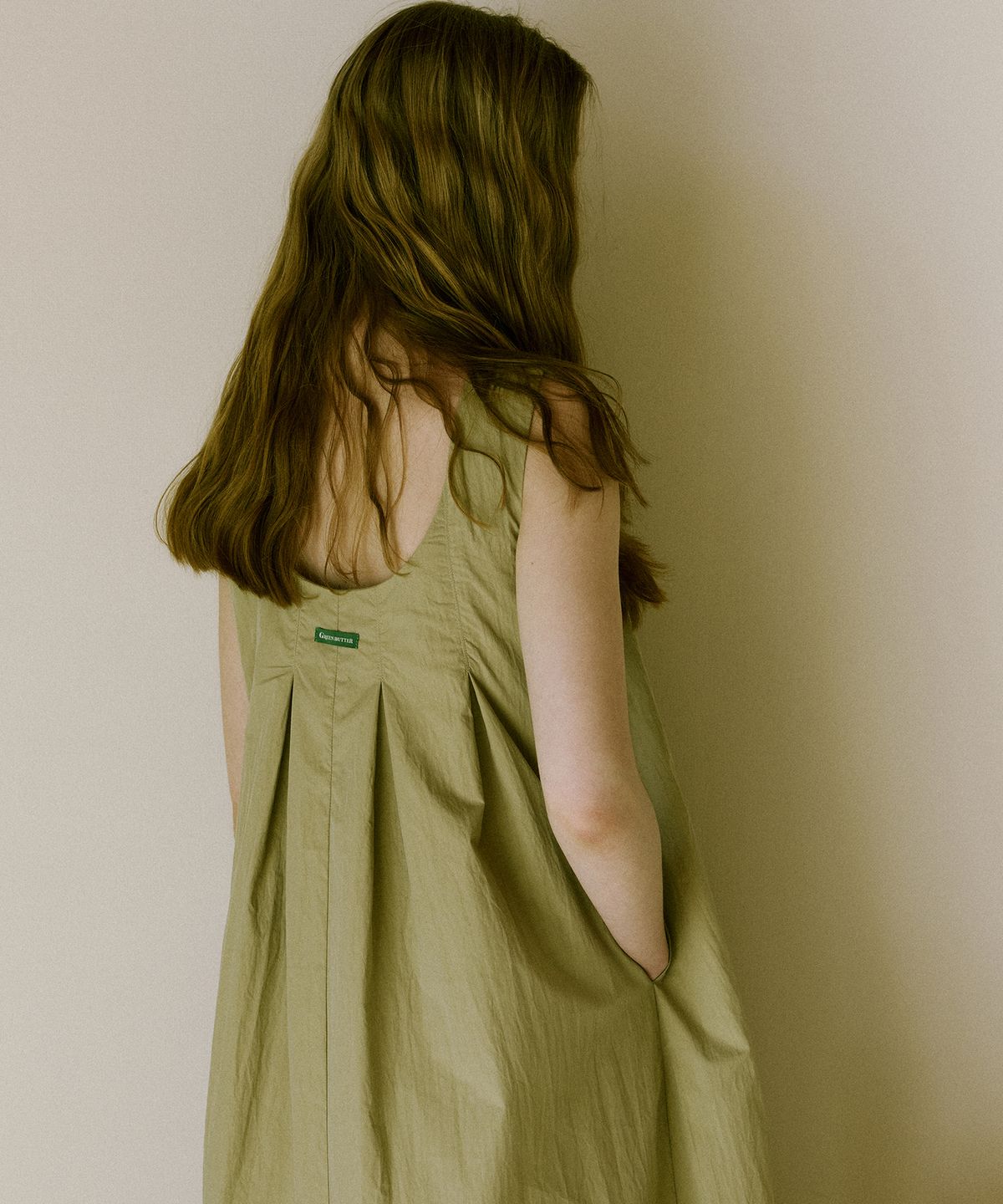 그린버터(GREENBUTTER) Cotton Nylon Pintuck Dress (Beige)