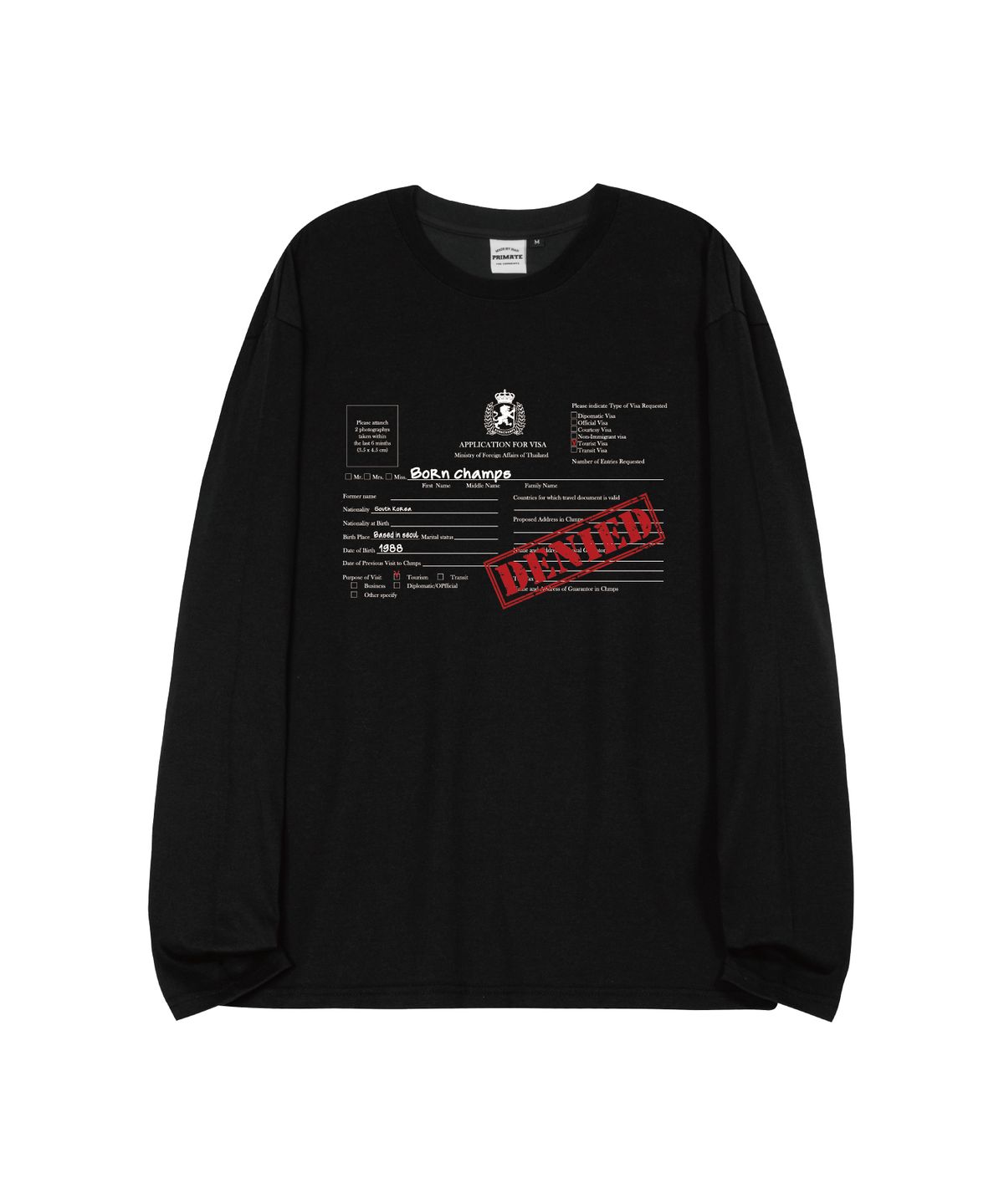 본챔스(BORN CHAMPS) [4 COLORS] VISA DENIED 오버핏 롱 슬리브 B25ST61