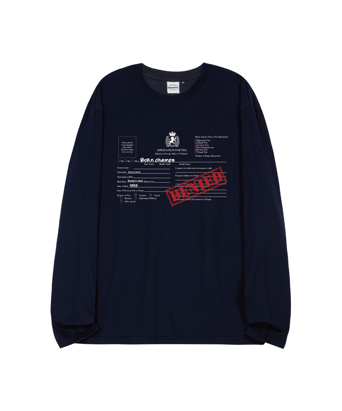 본챔스(BORN CHAMPS) [4 COLORS] VISA DENIED 오버핏 롱 슬리브 B25ST61