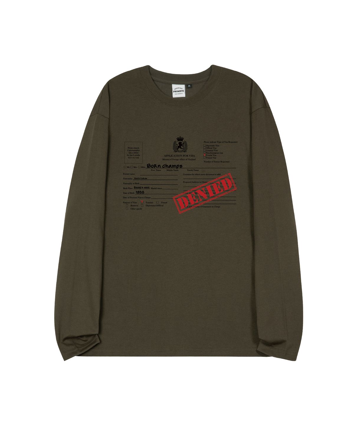 본챔스(BORN CHAMPS) [4 COLORS] VISA DENIED 오버핏 롱 슬리브 B25ST61