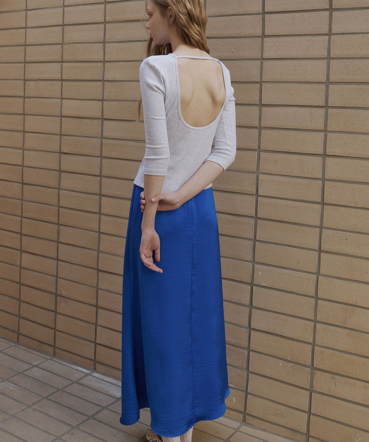 그린버터(GREENBUTTER) Silky banding Skirt (Cobalt)