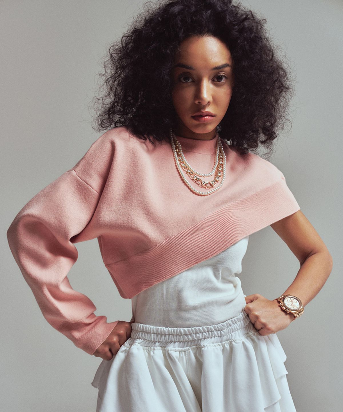 에르에르(ERER) [UN] Diagonal crop knit Pink