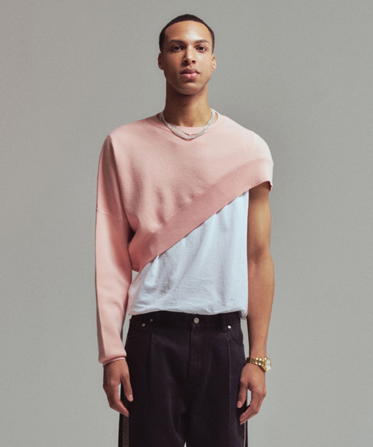 에르에르(ERER) [UN] Diagonal crop knit Pink