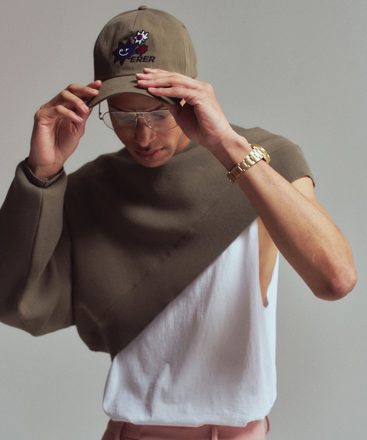 에르에르(ERER) [UN] Diagonal crop knit Khaki