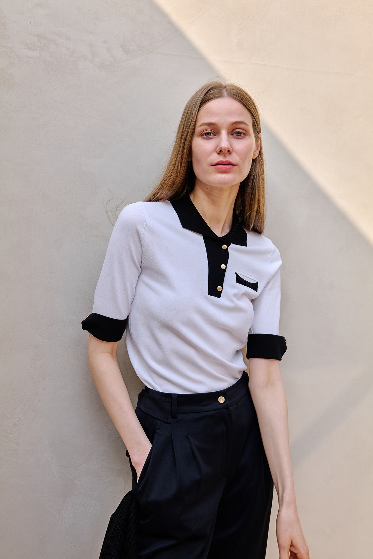 에이오더블유(AOW) RIBBON POCKET CLASSIC COLLAR KNIT