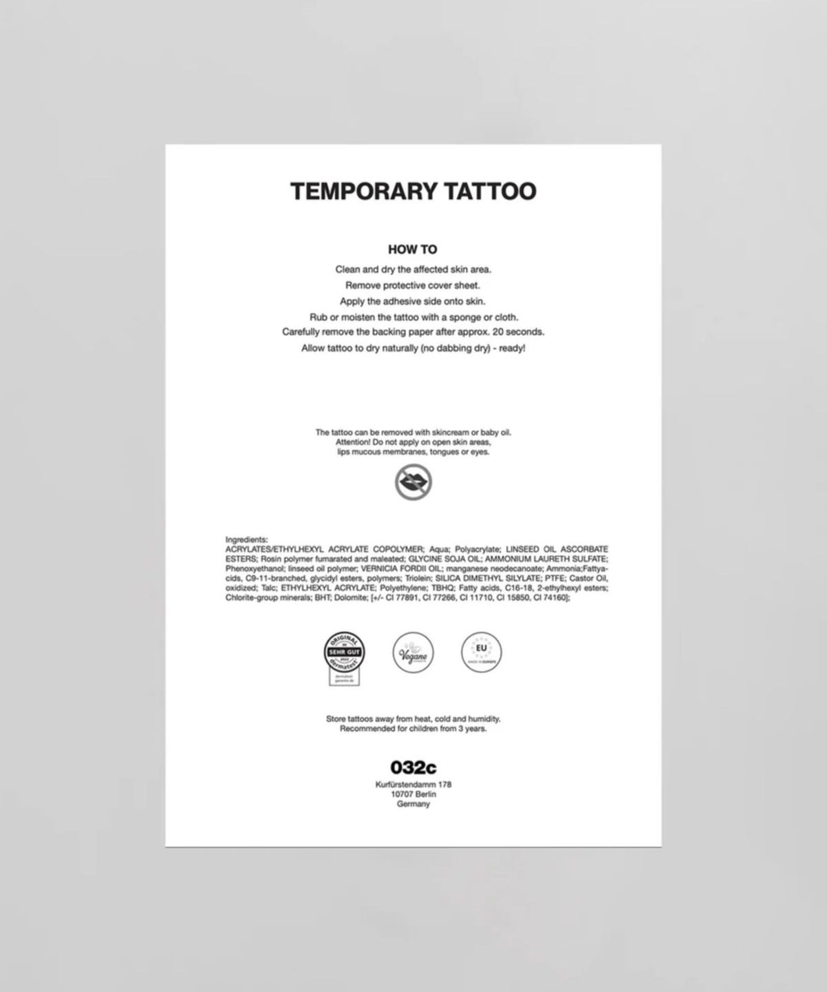 032씨(032C) (U) 타투 스티커 PAPER 032C TATTOO SHEET MULTI