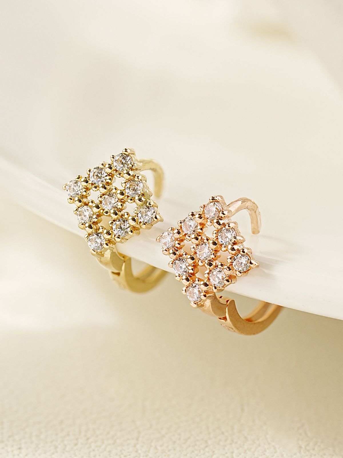 미니멀피어싱(MINIMALPIERCING) 14K 18K 크리스탈 스퀘어 큐빅 원터치 링 귀걸이