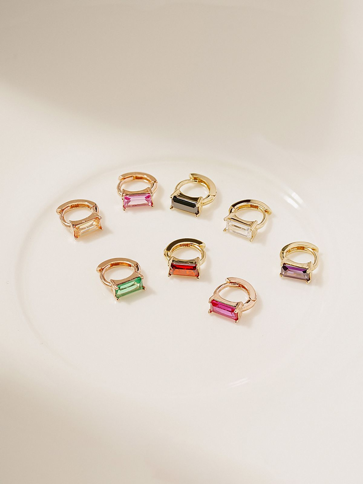 미니멀피어싱(MINIMALPIERCING) 14K 18K 바게트 큐빅 원터치 귀걸이