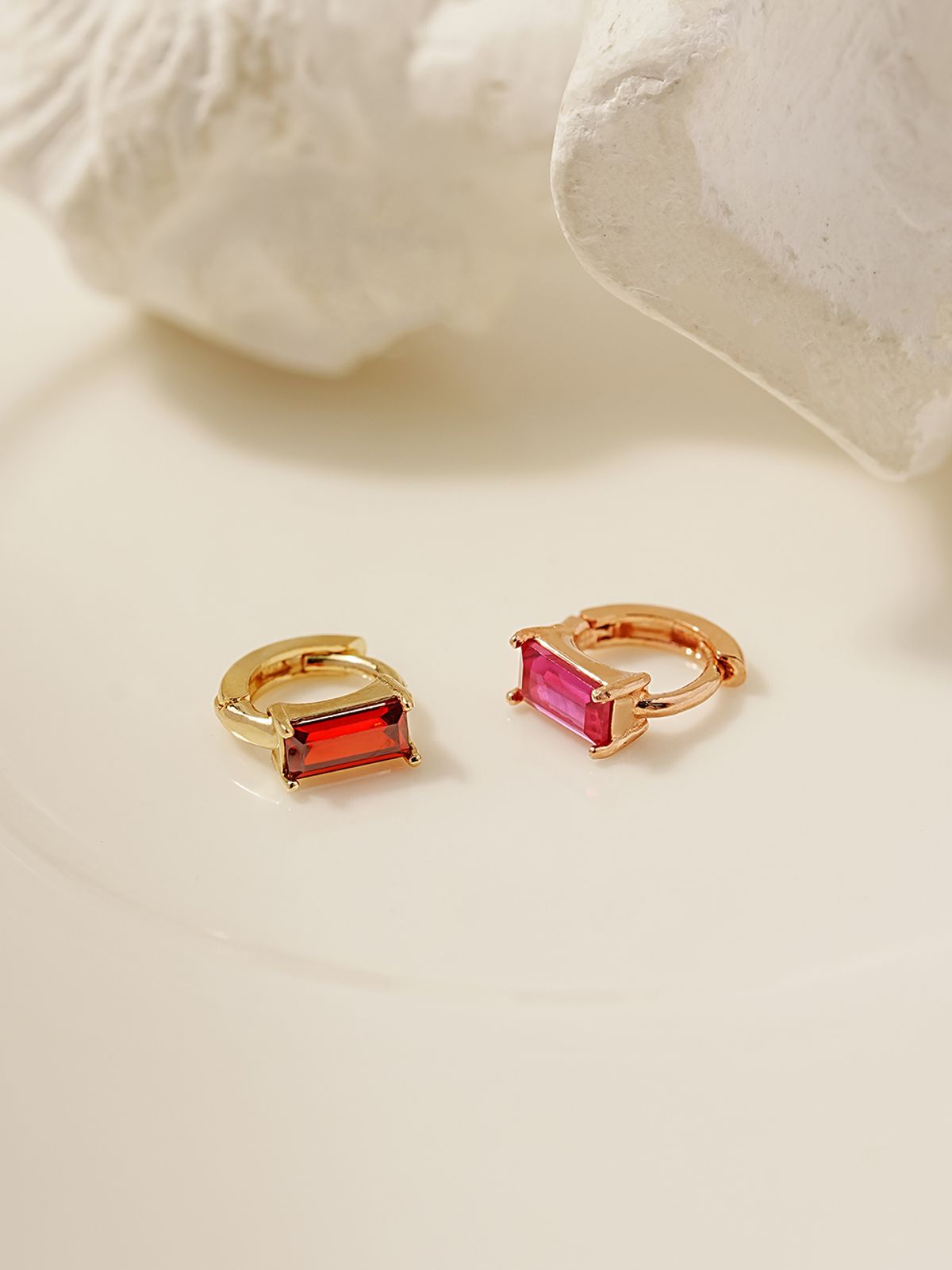 미니멀피어싱(MINIMALPIERCING) 14K 18K 바게트 큐빅 원터치 귀걸이