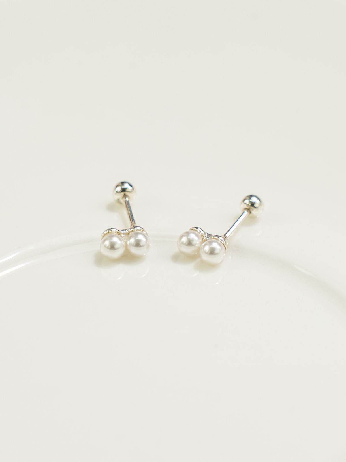 미니멀피어싱(MINIMALPIERCING) 925 실버 더블 진주 피어싱 귀걸이