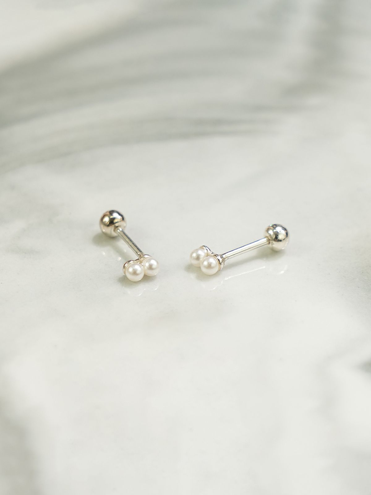 미니멀피어싱(MINIMALPIERCING) 925 실버 더블 진주 피어싱 귀걸이