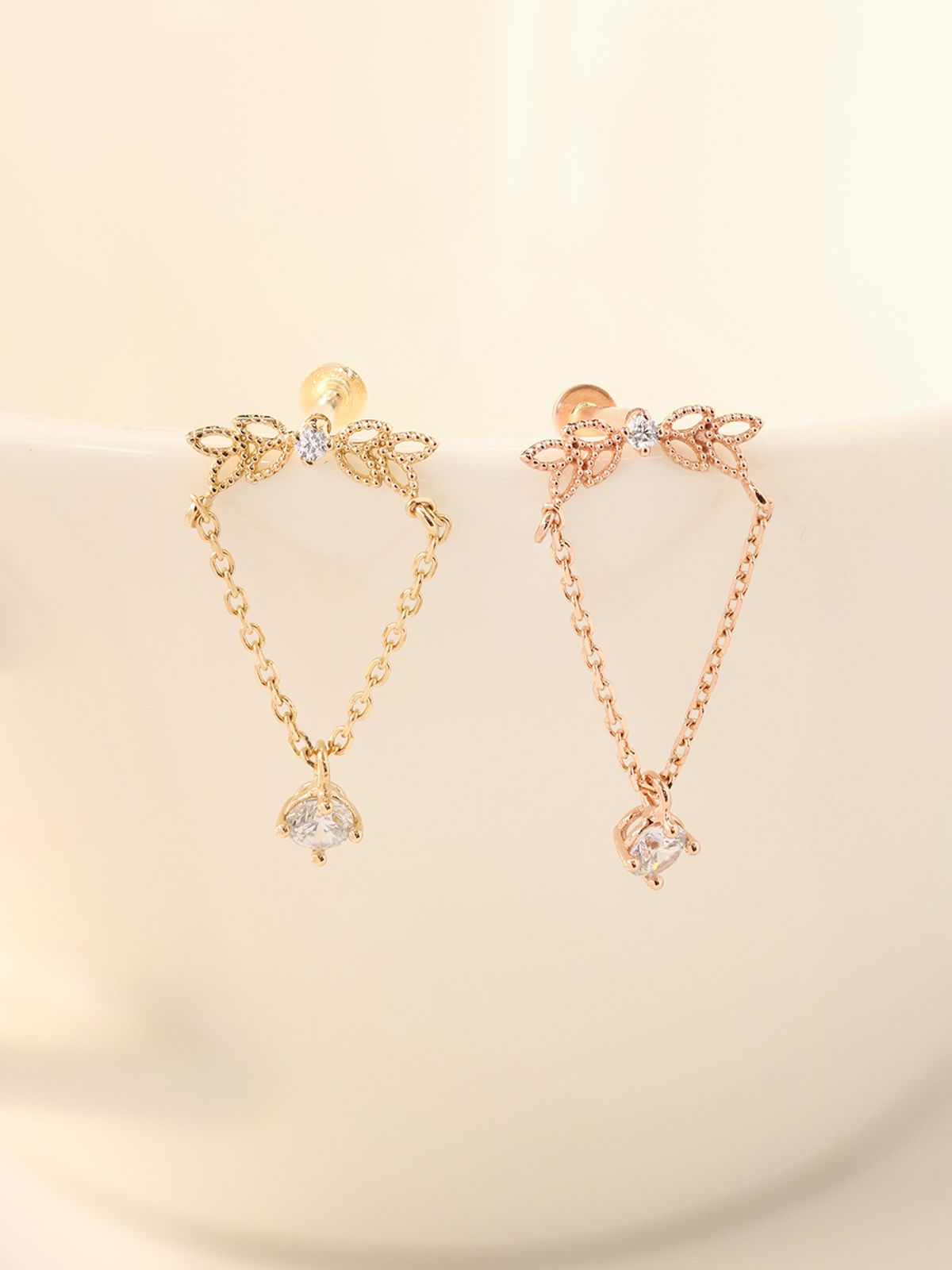 미니멀피어싱(MINIMALPIERCING) 14K 인터널 엔젤 리프 큐빅 드롭 라블렛 피어싱