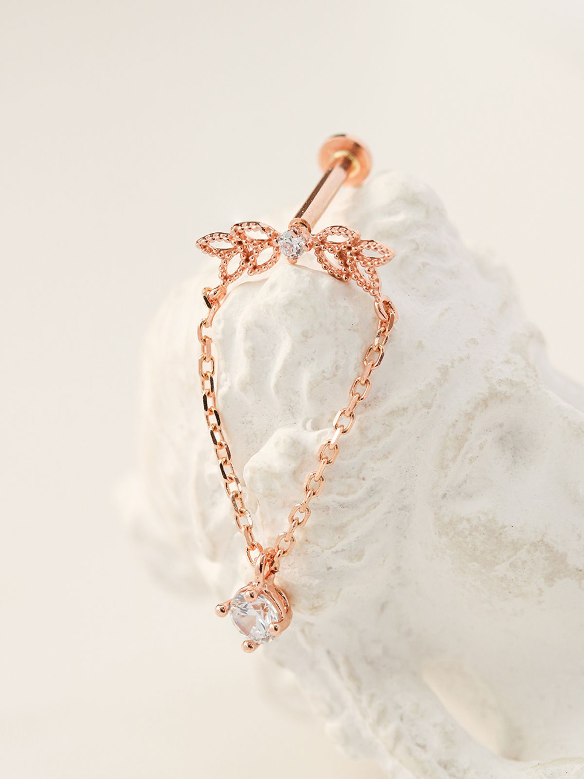 미니멀피어싱(MINIMALPIERCING) 14K 인터널 엔젤 리프 큐빅 드롭 라블렛 피어싱