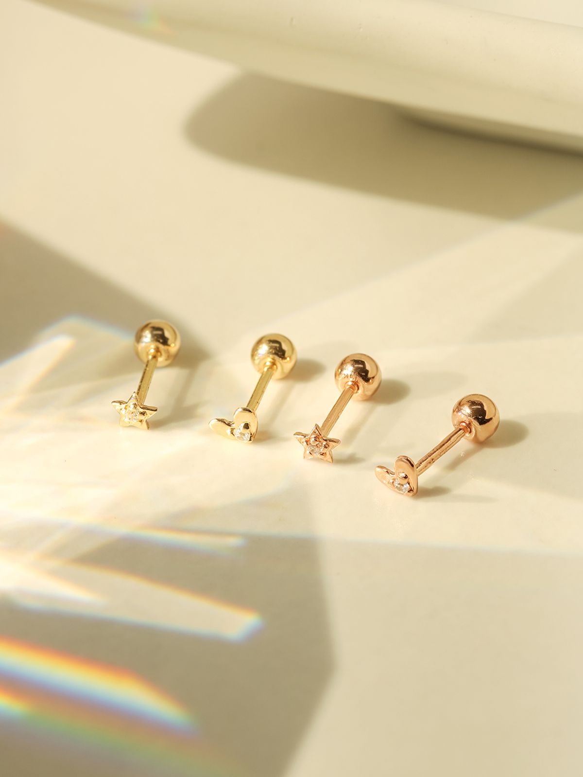 미니멀피어싱(MINIMALPIERCING) 14K 미니미 큐빅 별 하트 피어싱 귀걸이