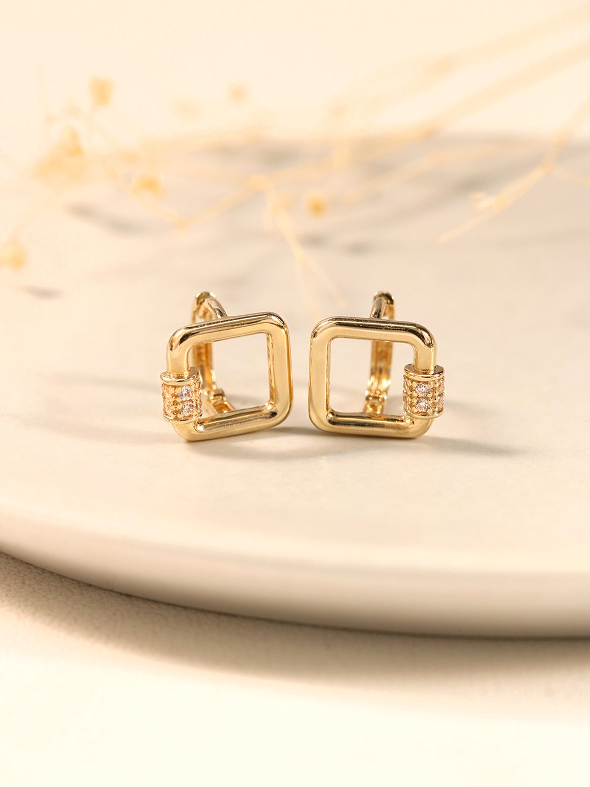 미니멀피어싱(MINIMALPIERCING) 14K 18K 오픈 사각 큐빅 원터치 링 귀걸이