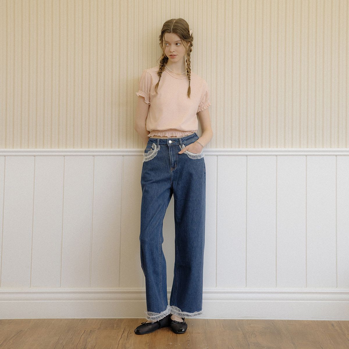 던드롭(DUNDROP) DD_Lace denim pants_DARK BLUE