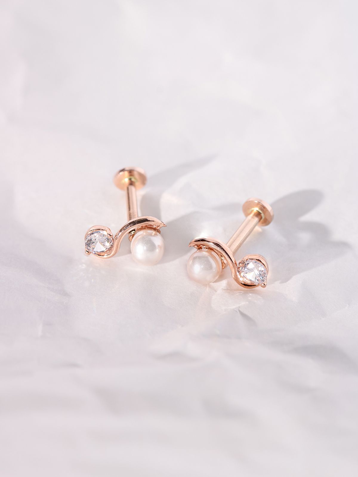 미니멀피어싱(MINIMALPIERCING) 14K 인터널 웨이브 진주 큐빅 라블렛 피어싱